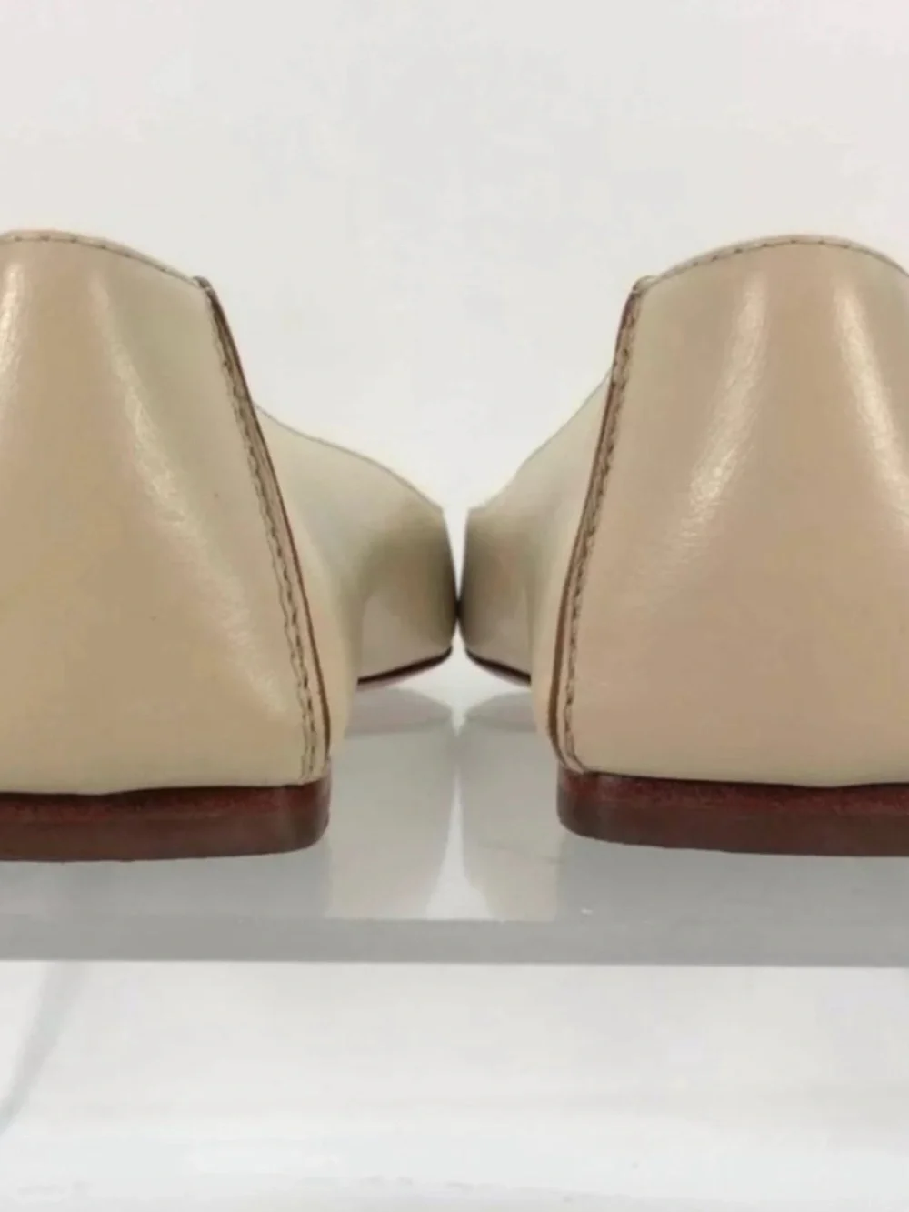 Tory Burch Neutral Leather Logo Round-Toe Flats